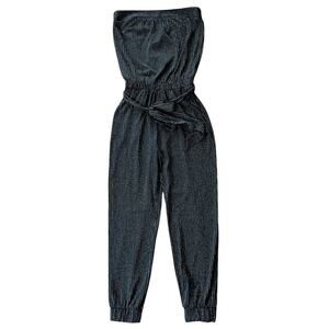 NWT Supply & Demand Strapless Cinched Hem Black & Gold Pinstriped Jumpsuit Small